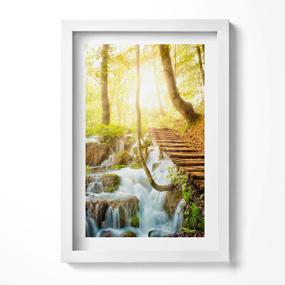 Obraz s rámem elegantní Potok a schody v lese