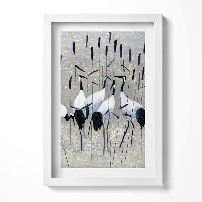 Obraz s rámem elegantní Jeřábi v rákosí