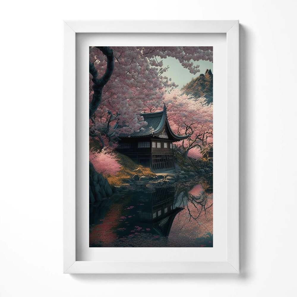 Obraz s rámem elegantní Krásný asijský třešňový květ