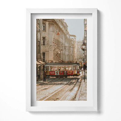Obraz s rámem elegantní Pohled na Lisabon a tramvaj