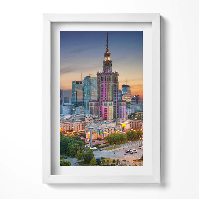 Obraz s rámem elegantní Panorama západu slunce ve Varšavě