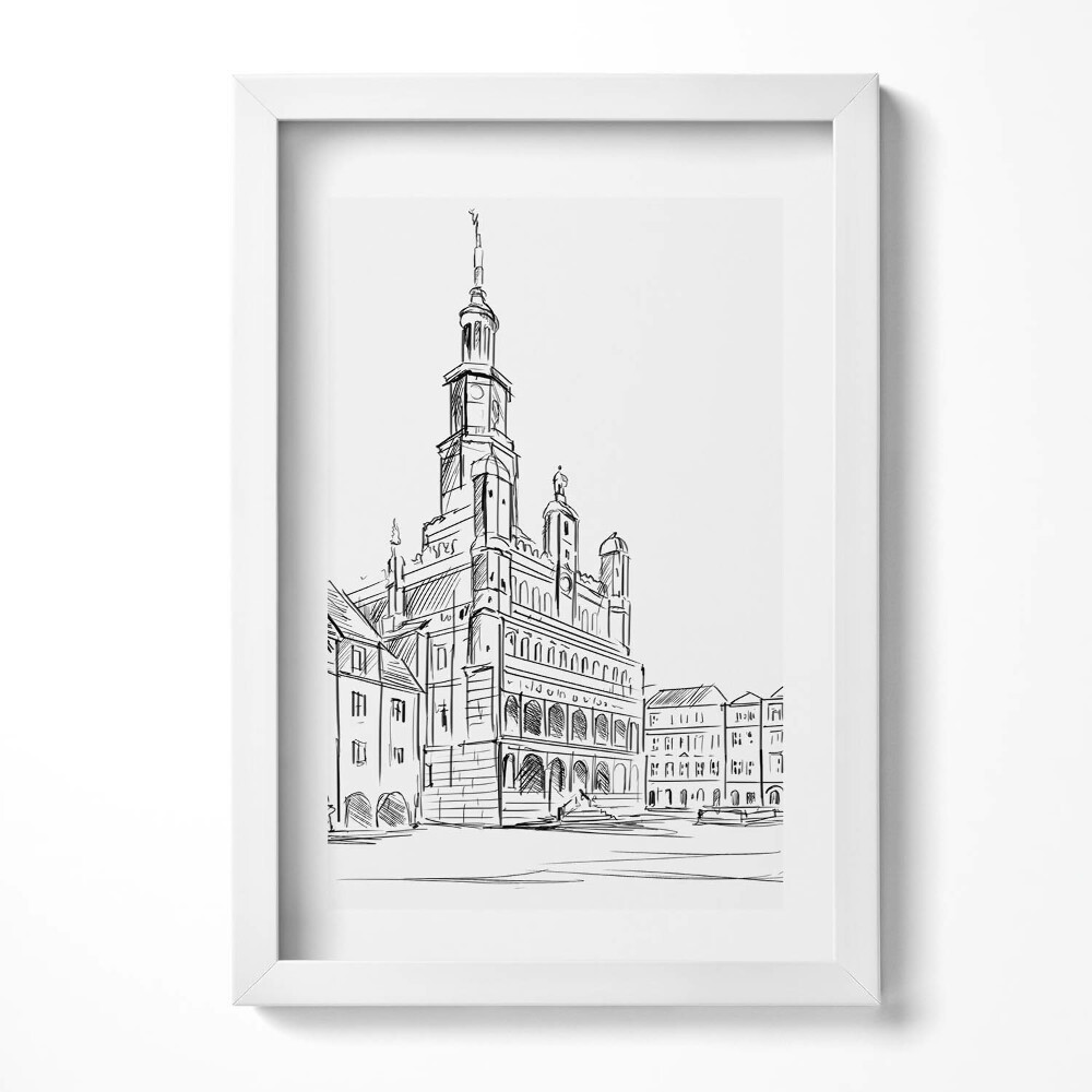 Obraz s rámem elegantní Poznaň skica starého města