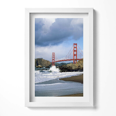 Obraz s rámem elegantní Mořské vlny, pobřeží a červený most