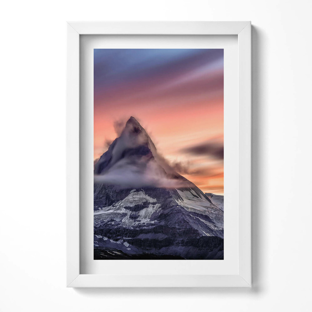 Obraz s rámem elegantní Osamělá hora při západu slunce