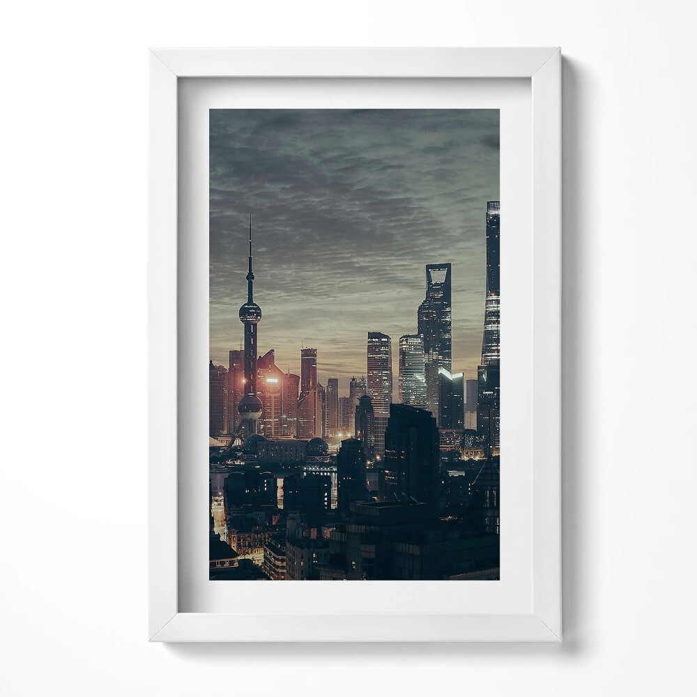 Obraz s rámem elegantní Panorama Šanghaje v noci