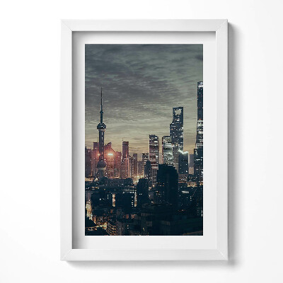 Obraz s rámem elegantní Panorama Šanghaje v noci