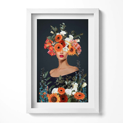 Obraz s rámem elegantní Ženská hlava v květinách