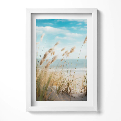 Obraz s rámem elegantní Krajina plážové trávy a moře boho stylu