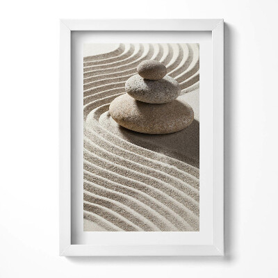 Obraz s rámem elegantní Hromada kamenů na zenovém písku