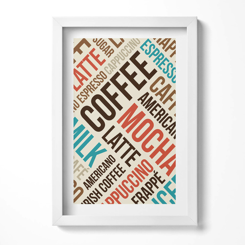 Obraz s rámem elegantní Titulky do kuchyně - názvy kávy