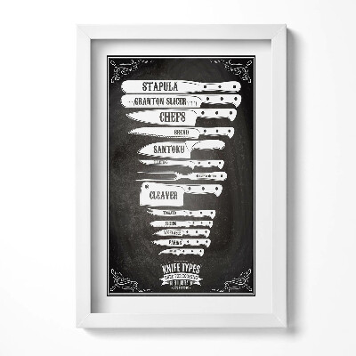 Obraz s rámem elegantní Typy nožů v kuchyni