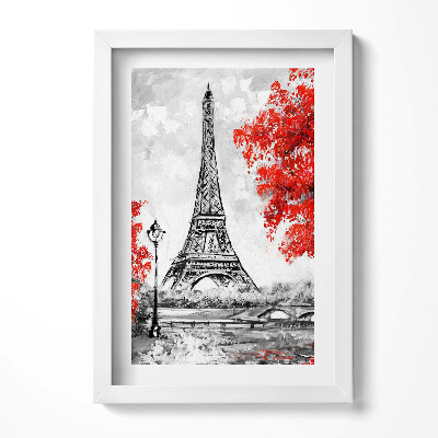 Obraz s rámem elegantní Obraz Eiffelovy věže a červených stromů