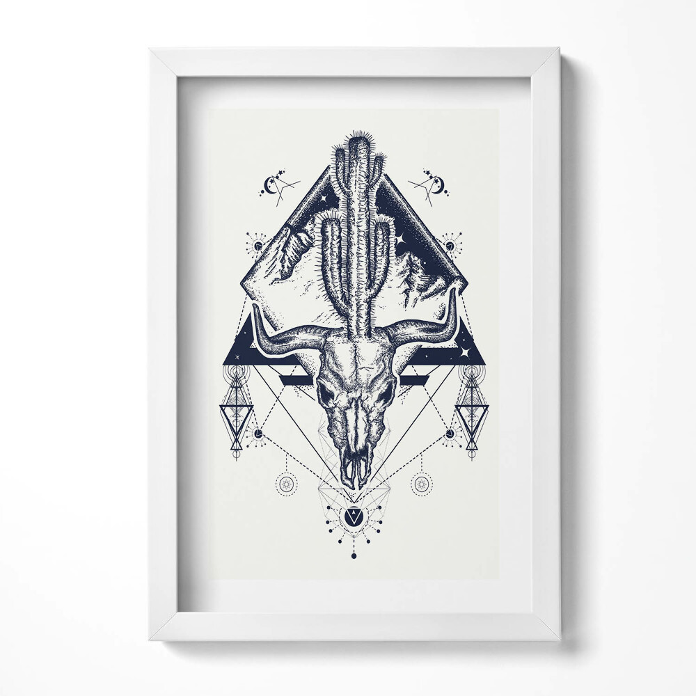 Obraz s rámem elegantní Geometrický vzor zvířecí lebky