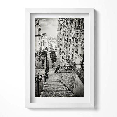 Obraz s rámem elegantní Černobílý pohled na ulici města