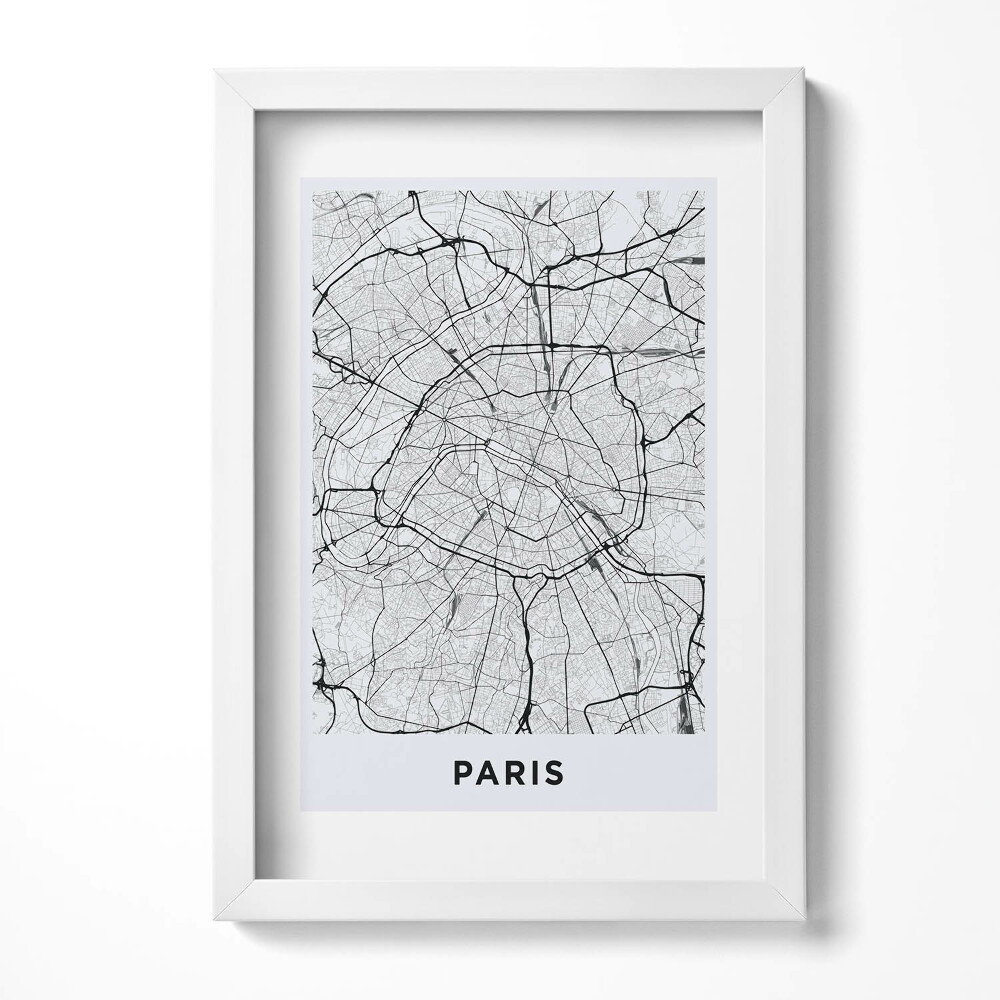 Obraz s rámem elegantní Mapa města Paříž Francie