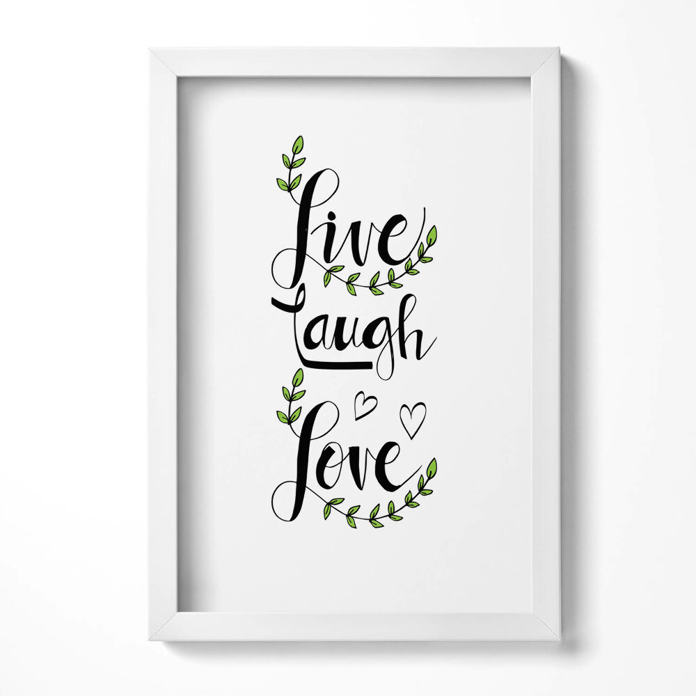 Obraz s rámem elegantní Dekorativní domácí nápis "Live smích láska"