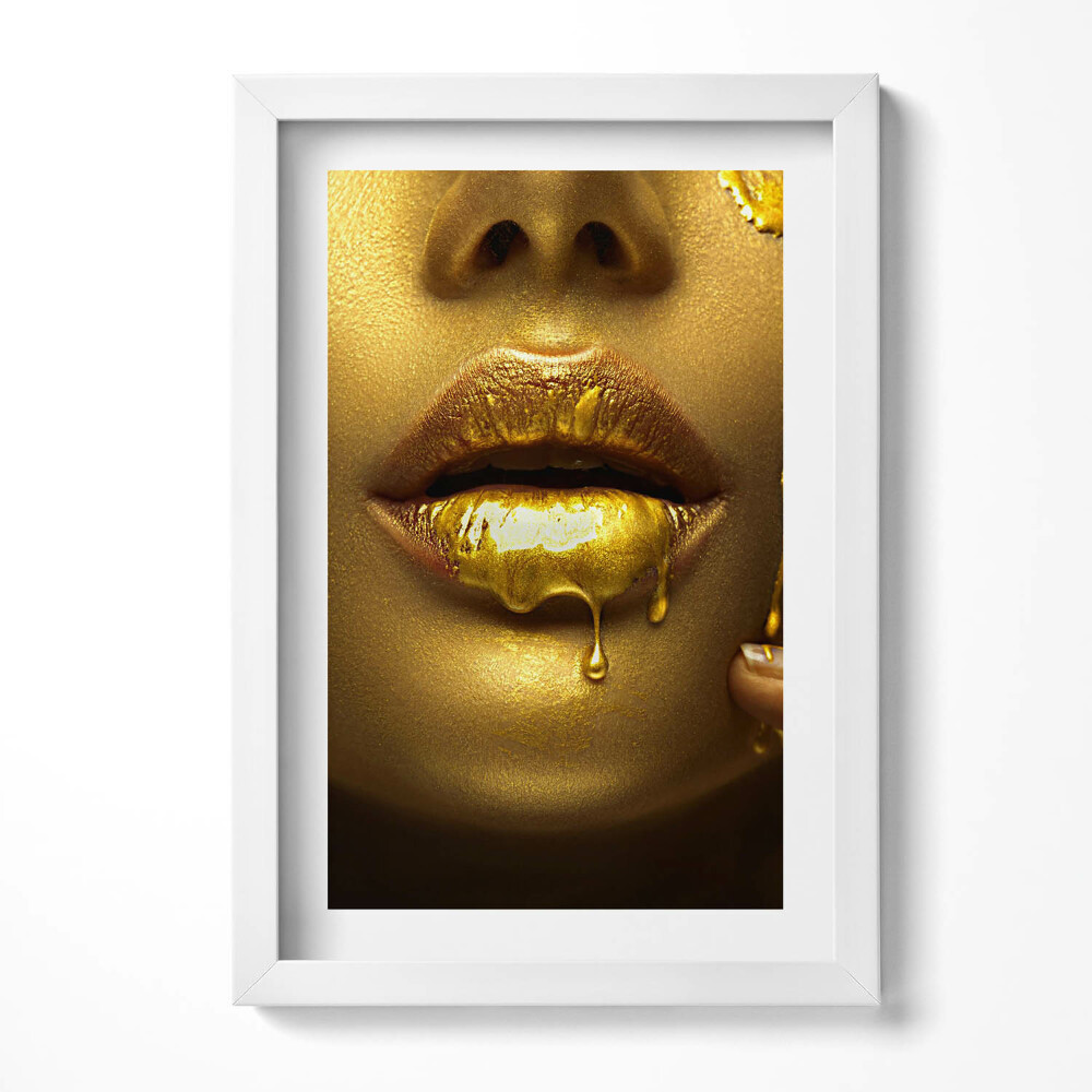 Obraz s rámem elegantní Tvář a rty ženy ve zlatě
