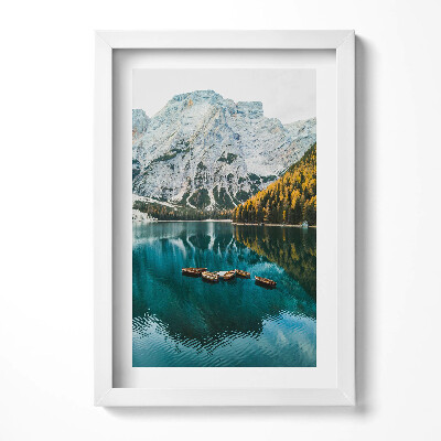 Obraz s rámem elegantní Krajina horského jezera a lodě