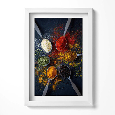 Obraz s rámem elegantní Lžíce s barevným kořením do kuchyně