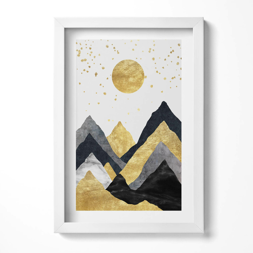 Obraz s rámem elegantní Abstraktní krajina zlatých hor a slunce