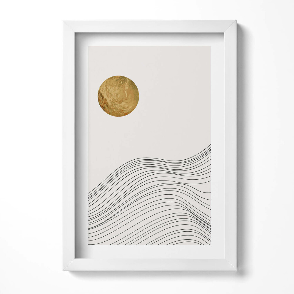 Obraz s rámem elegantní Boho abstraktní minimalistické tvary se zlatem