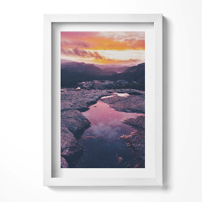 Obraz s rámem elegantní Horská krajina při západu slunce