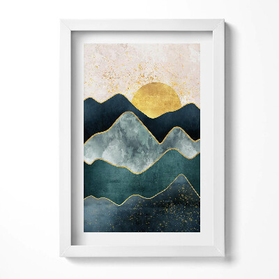 Obraz s rámem elegantní Abstraktní krajina hor a zlatého slunce