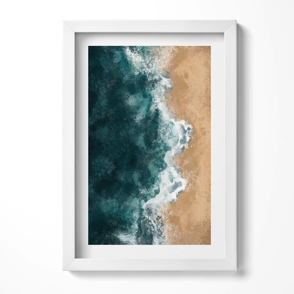 Obraz s rámem elegantní Ilustrace mořských vln a pláže z ptačí perspektivy