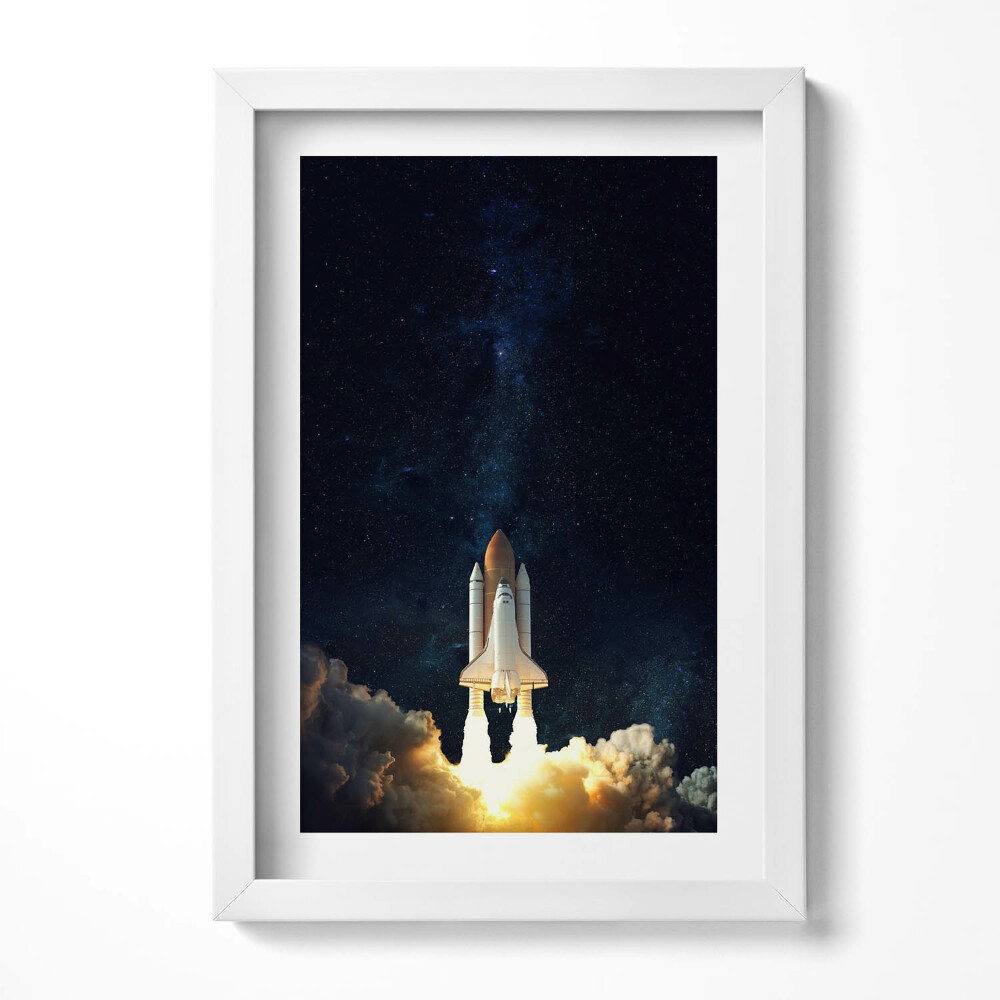 Obraz s rámem elegantní Raketa startující do vesmíru