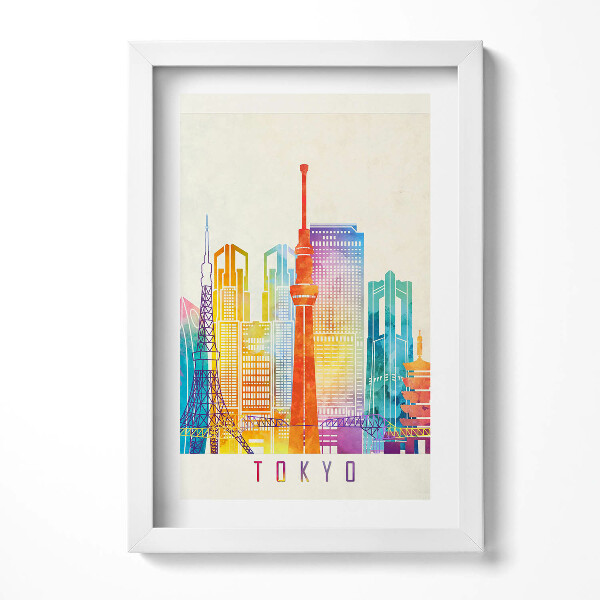 Obraz s rámem elegantní Barevné ilustrace města Tokia v Japonsku
