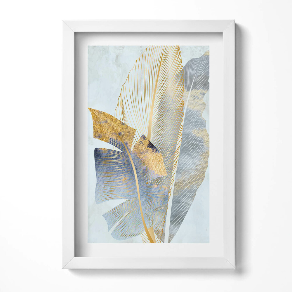 Obraz s rámem elegantní Glamour banánové listy se zlatem