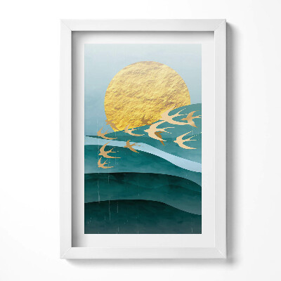 Obraz s rámem elegantní Ilustrace zlatých ptáků na obloze