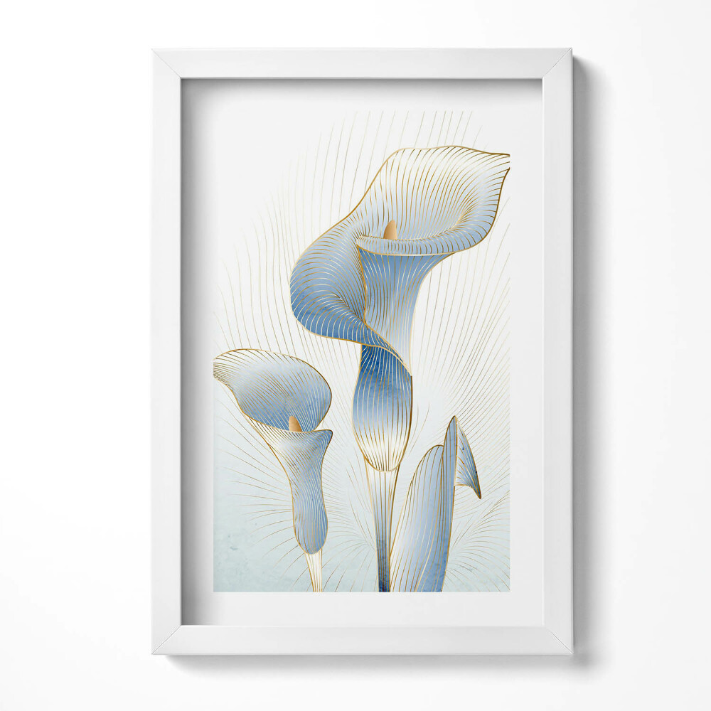 Obraz s rámem elegantní Ilustrace květin se zlatem