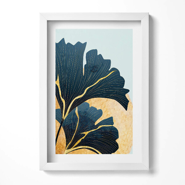 Obraz s rámem elegantní Ilustrace listů ginkgo se zlatým sluncem