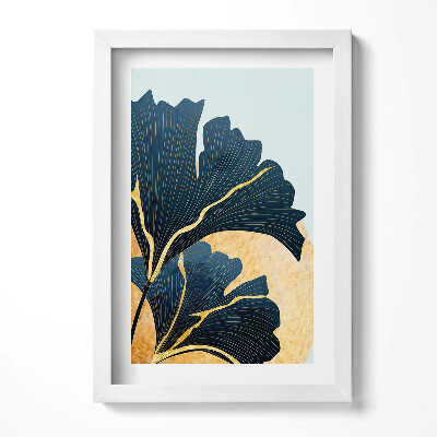 Obraz s rámem elegantní Ilustrace listů ginkgo se zlatým sluncem