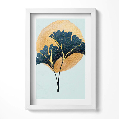 Obraz s rámem elegantní Ilustrace listů ginkgo se zlatým sluncem