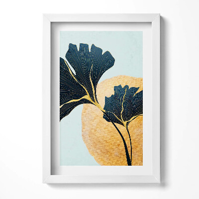 Obraz s rámem elegantní Ilustrace listů ginkgo se zlatým sluncem