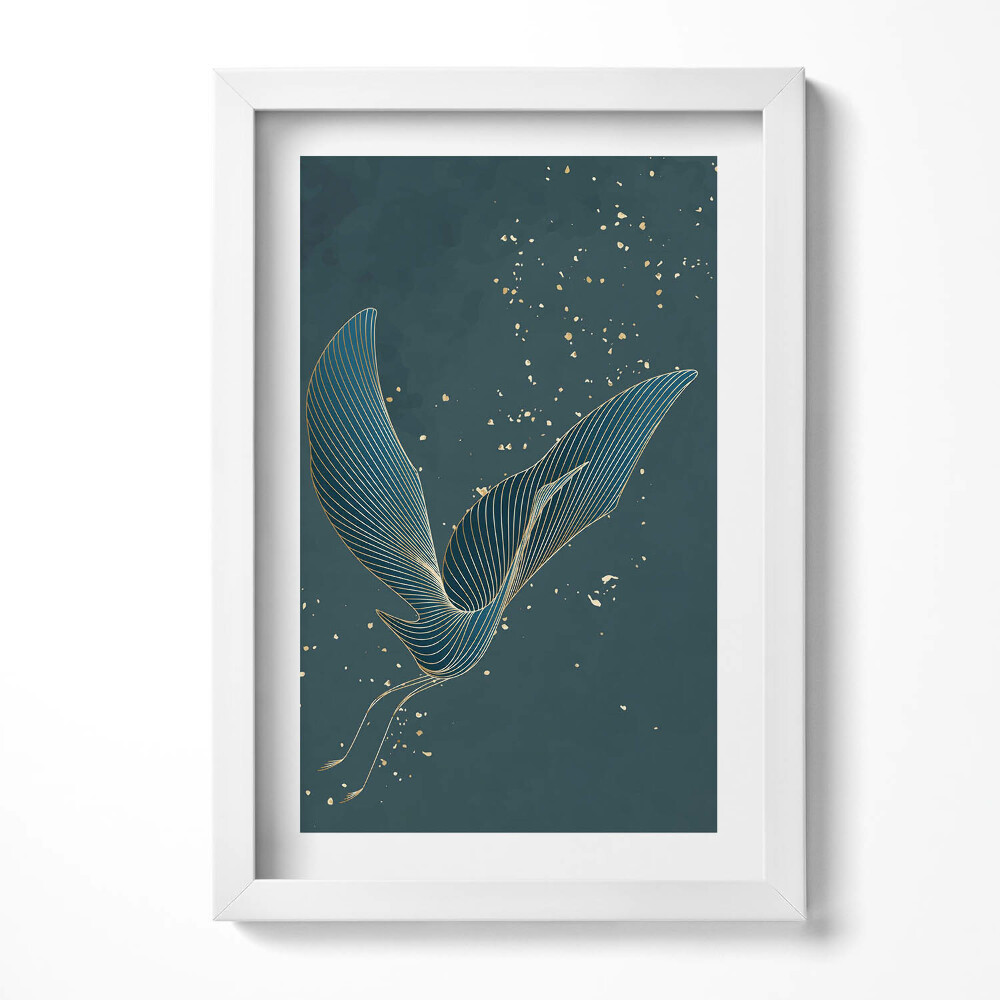 Obraz s rámem elegantní Abstraktní jeřáb ve zlatě