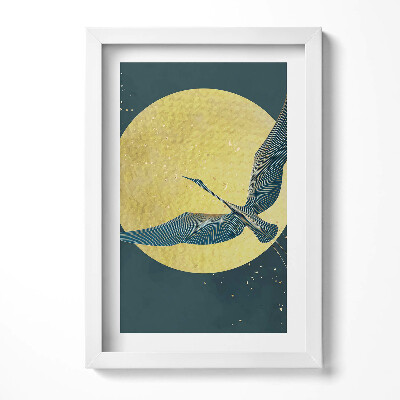 Obraz s rámem elegantní Abstraktní jeřáb na zlatém slunci