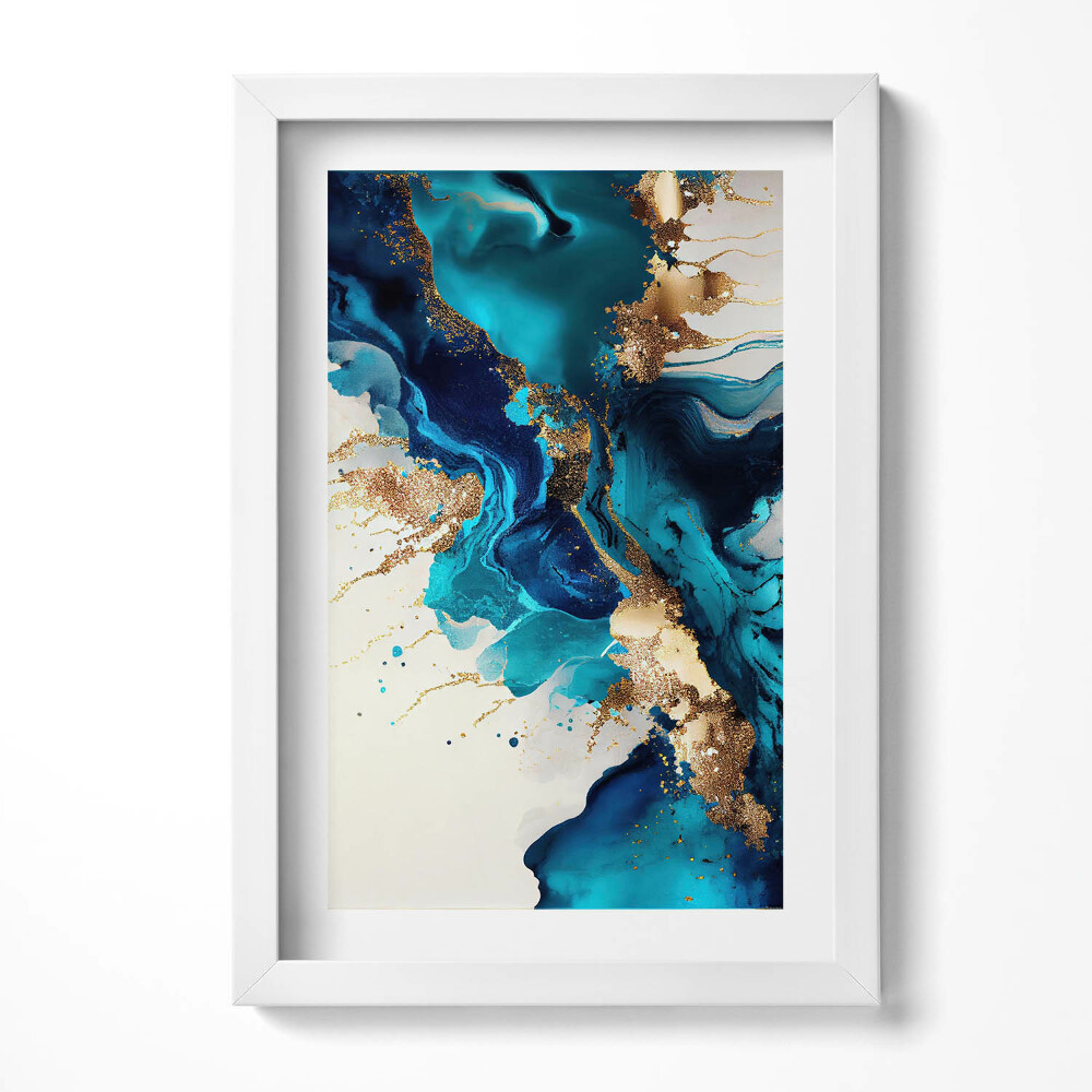 Obraz s rámem elegantní Tekutá abstrakce se zlatem