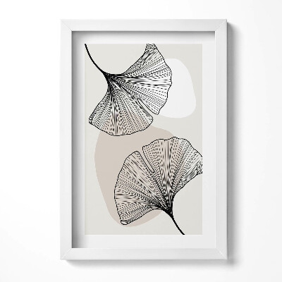 Obraz s rámem elegantní Lineární listy ginkga v boho stylu