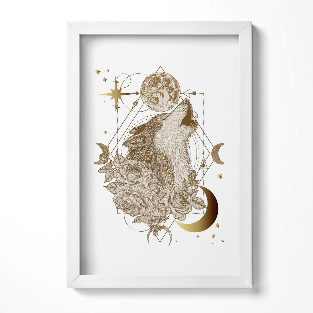 Obraz s rámem elegantní Magické složení kosmu z vlka a květin