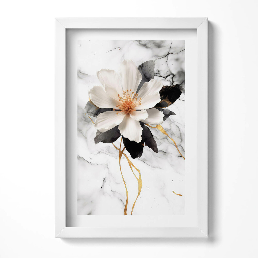 Obraz s rámem elegantní Mramorová kompozice s květinami
