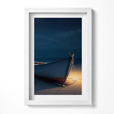 Obraz s rámem elegantní Loď na břehu pláže v noci
