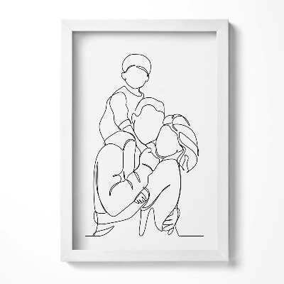 Obraz s rámem elegantní Line-art šťastné rodiny s dítětem