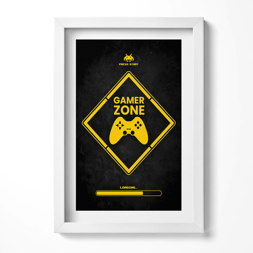 Obraz s rámem elegantní Nápis pro herní místnost "Gamer zone"