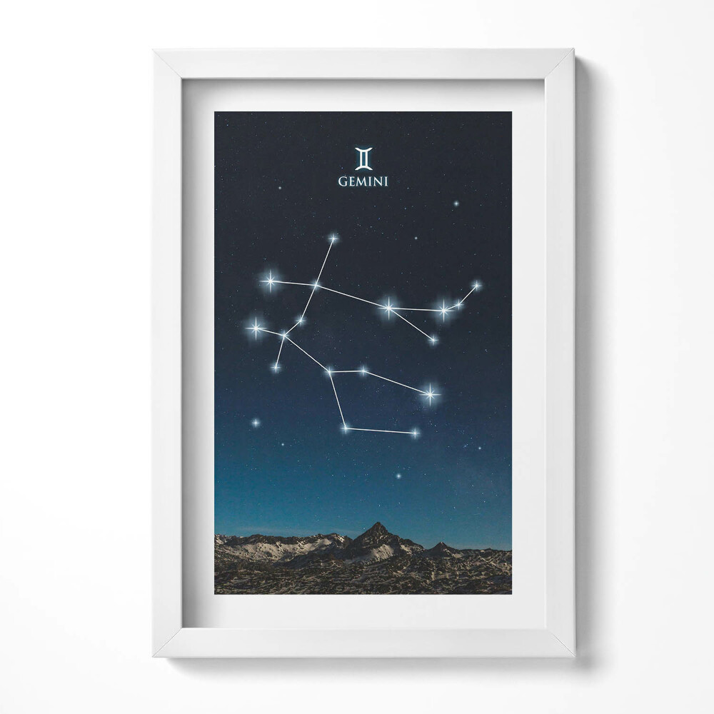 Obraz s rámem elegantní Zodiac souhvězdí Blíženci