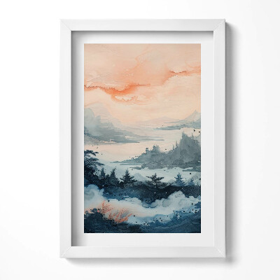 Obraz s rámem elegantní Abstraktní krajina hor a lesů