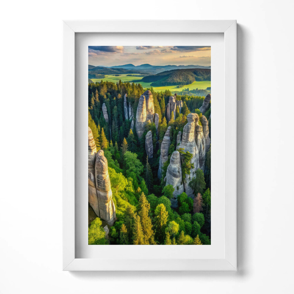 Obraz s rámem elegantní Pohled z ptačí perspektivy na zvláštní hory a lesy