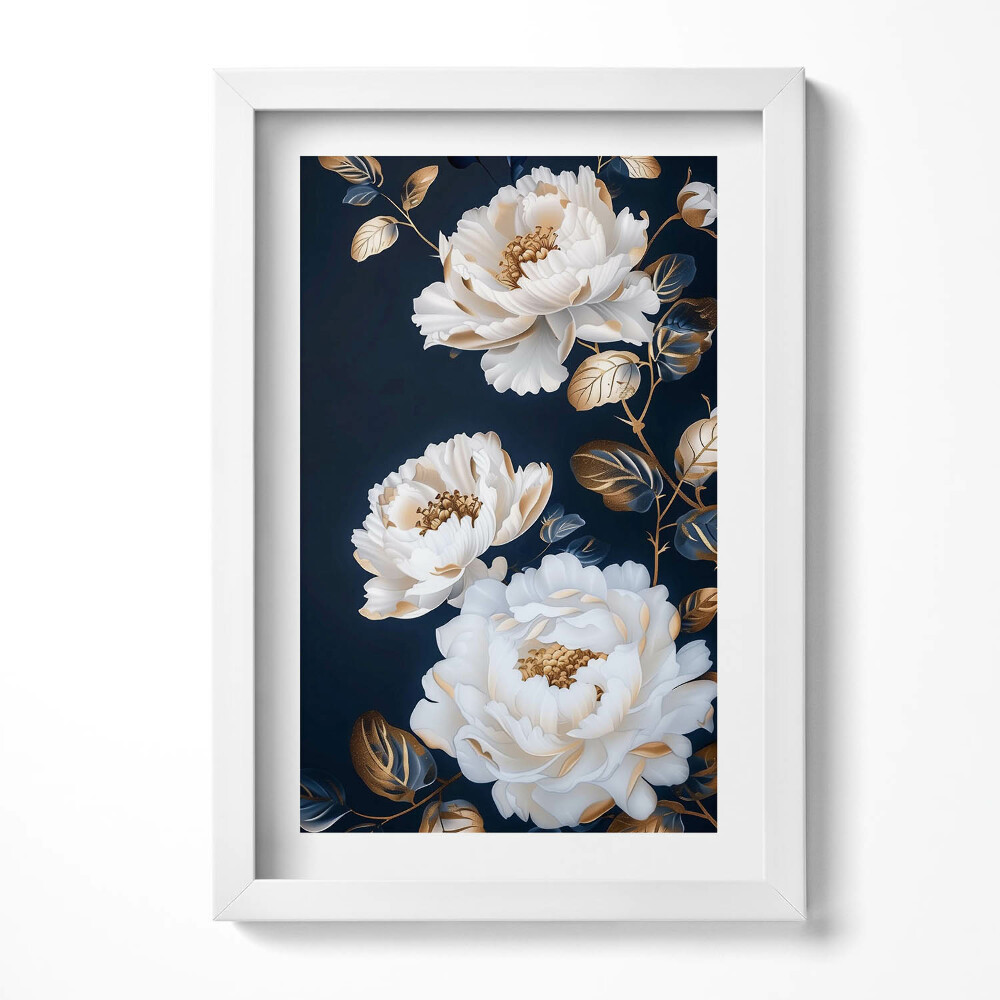 Obraz s rámem elegantní Krásné bílé květy v okouzlujícím stylu